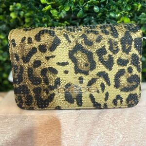 Bebe Gold and Black Leopard Clutch